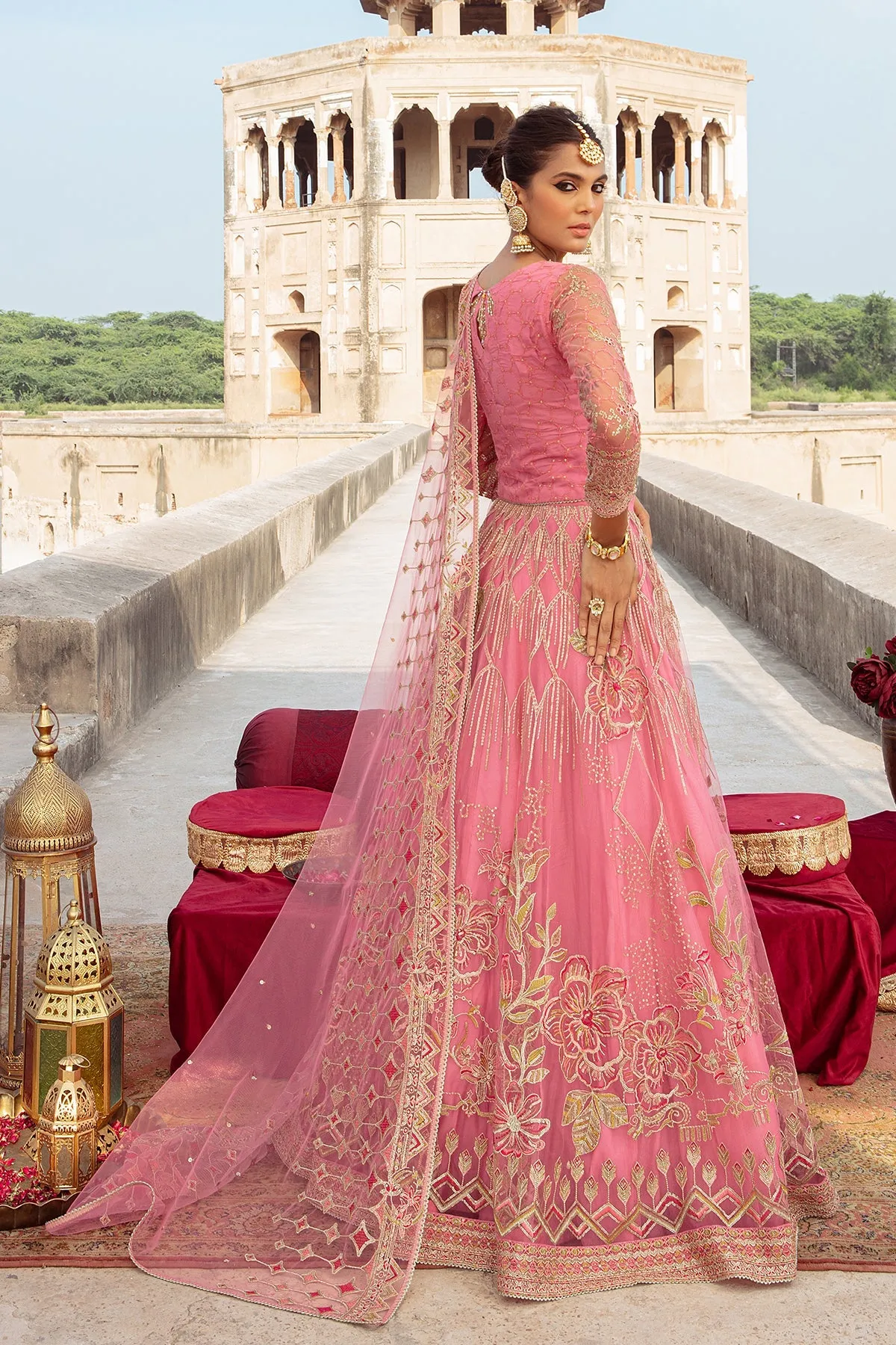 Luxury Pink Embroidered Pakistani Wedding Dress Lehenga Choli