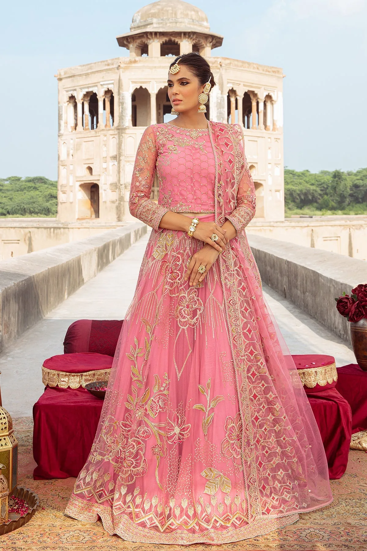 Luxury Pink Embroidered Pakistani Wedding Dress Lehenga Choli