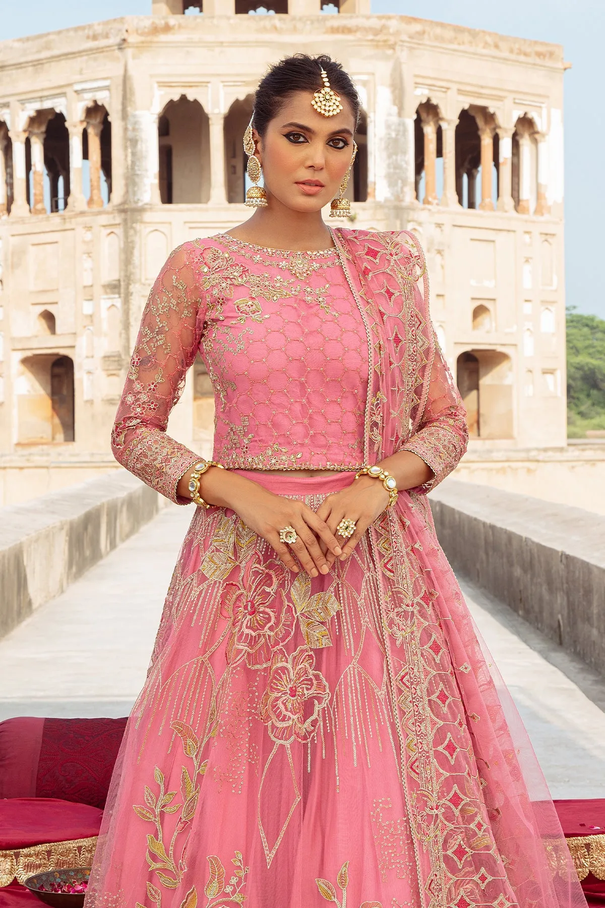 Luxury Pink Embroidered Pakistani Wedding Dress Lehenga Choli
