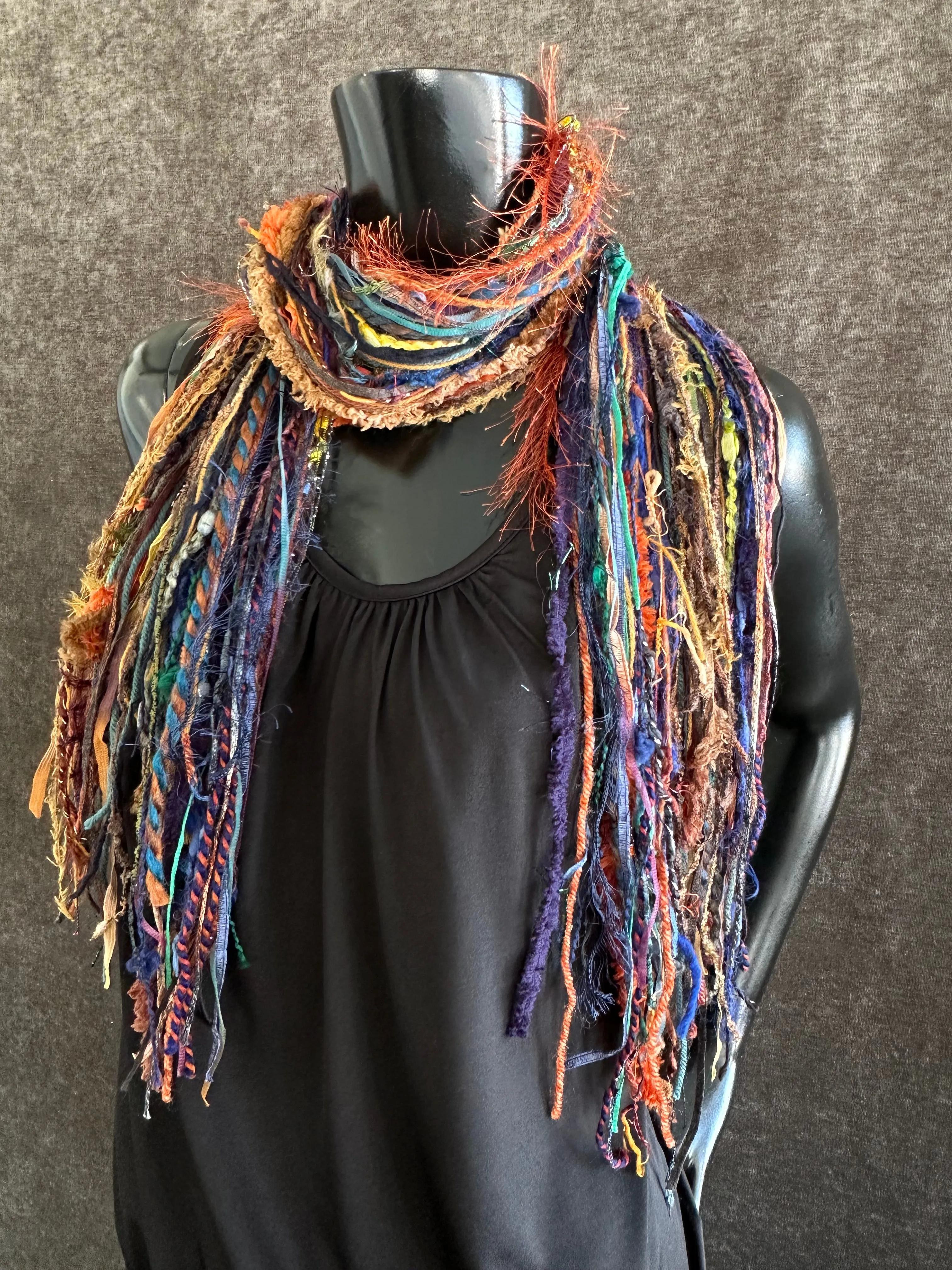 Mardi Gras fringie yarn scarf, vibrant color fringe scarf, boho style