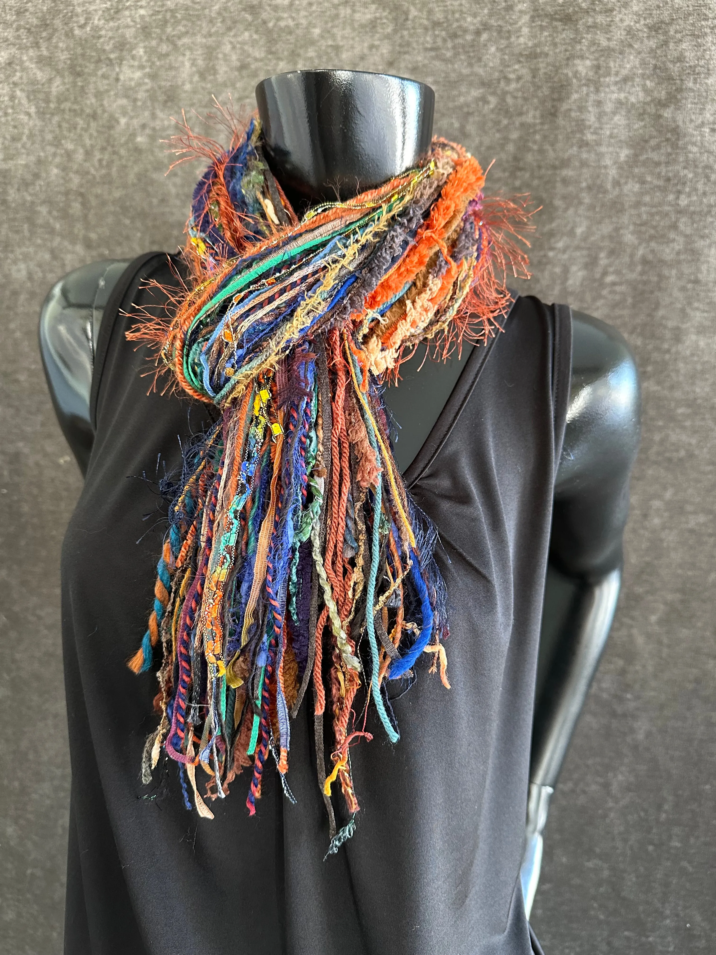 Mardi Gras fringie yarn scarf, vibrant color fringe scarf, boho style