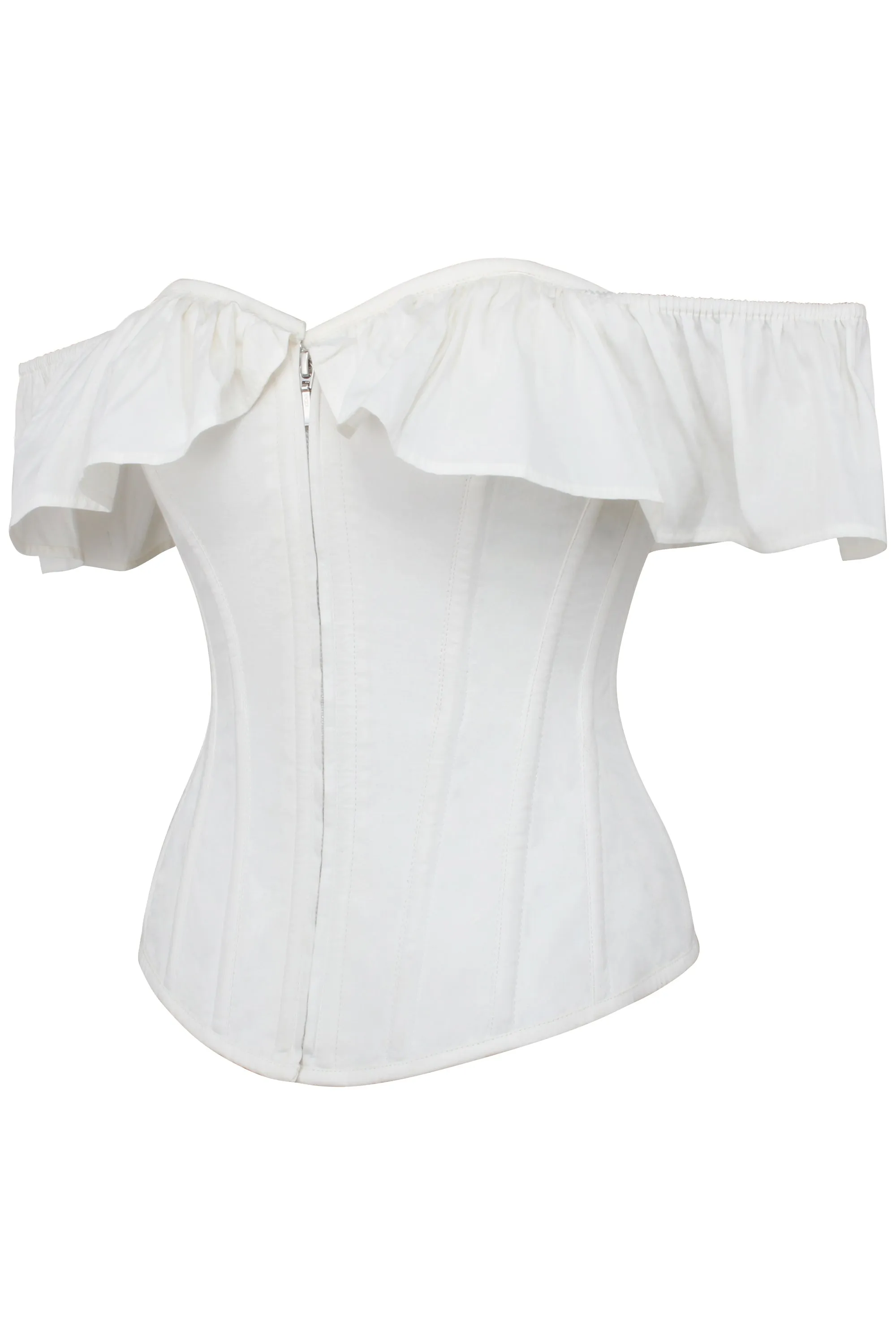 Marigold White Cotton Corset Top with Frill Sleeves