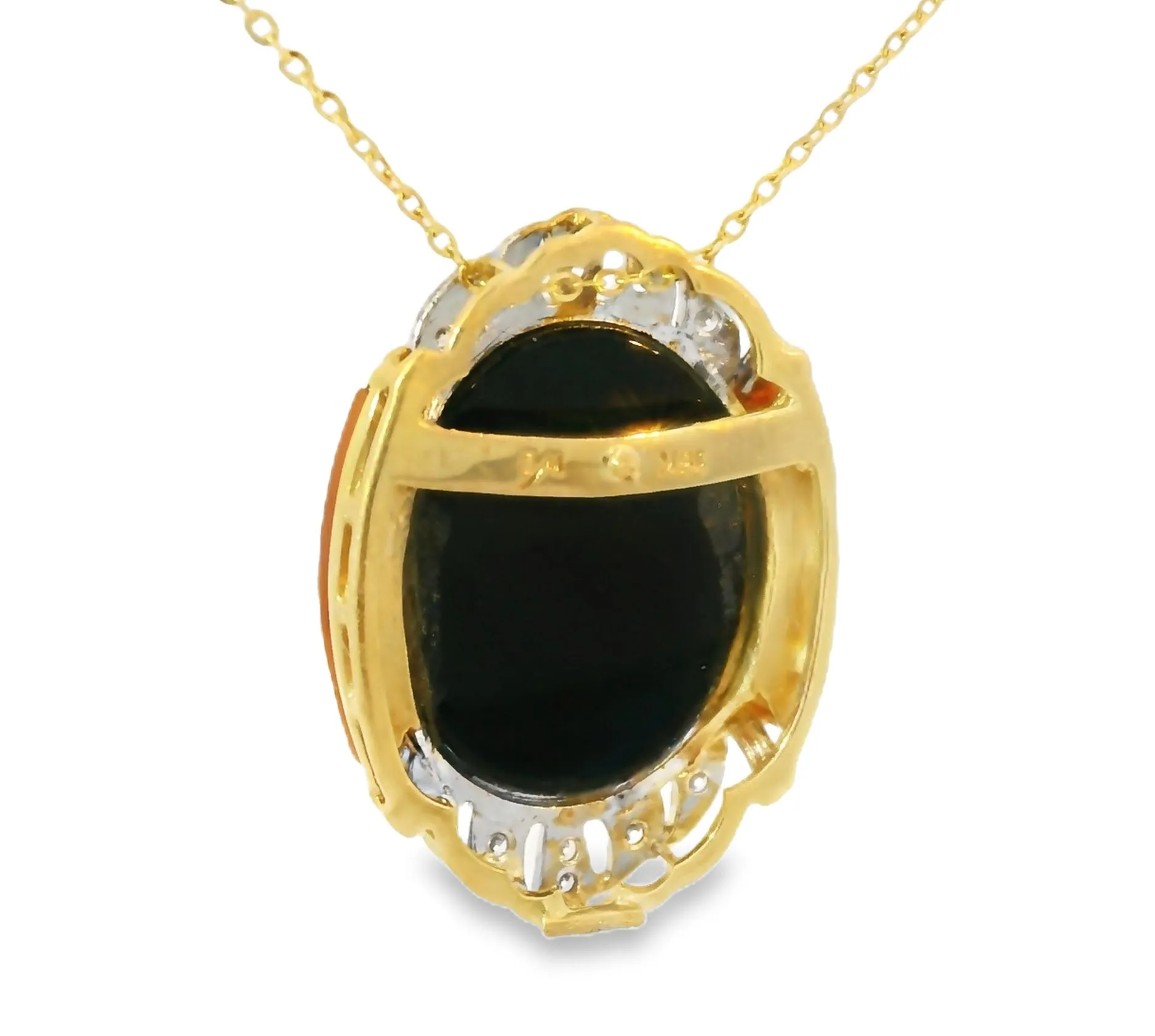 Marvelous Estate 18K Yellow Gold Blue Agate Carnelian Diamond Cameo Pendant