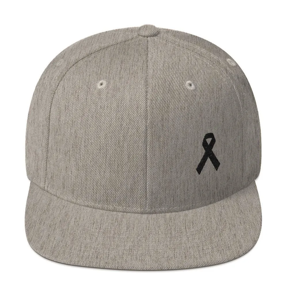 Melanoma and Skin Cancer Awareness Flat Brim Snapback Hat with Black Ribbon