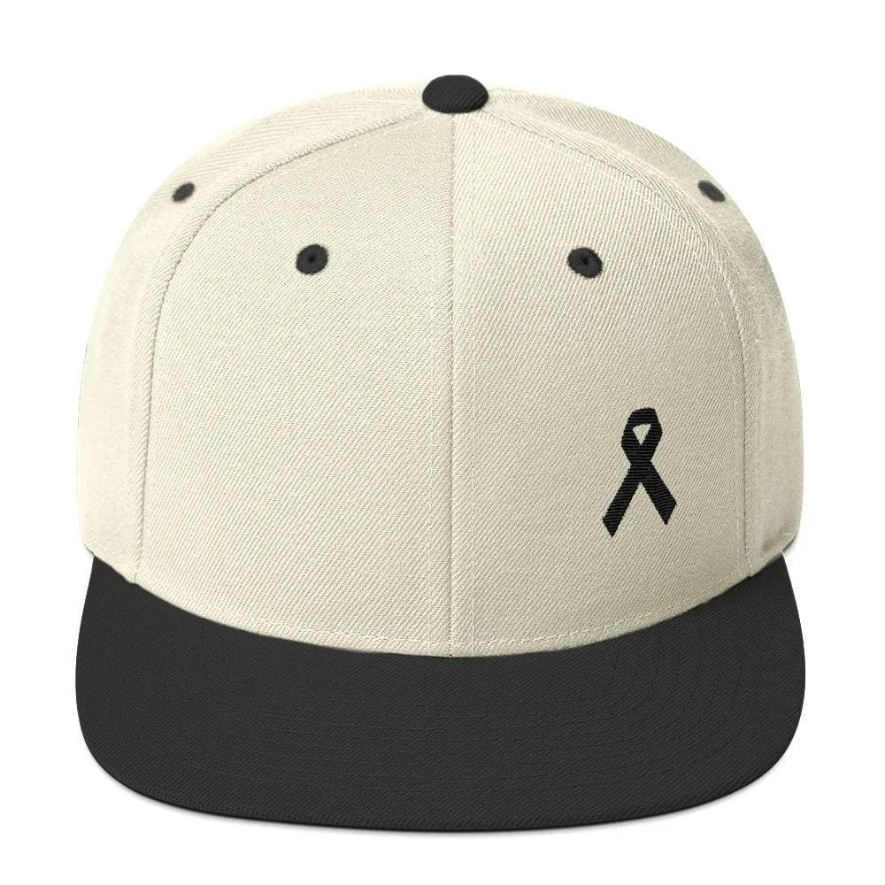 Melanoma and Skin Cancer Awareness Flat Brim Snapback Hat with Black Ribbon