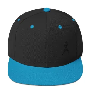 Melanoma and Skin Cancer Awareness Flat Brim Snapback Hat with Black Ribbon