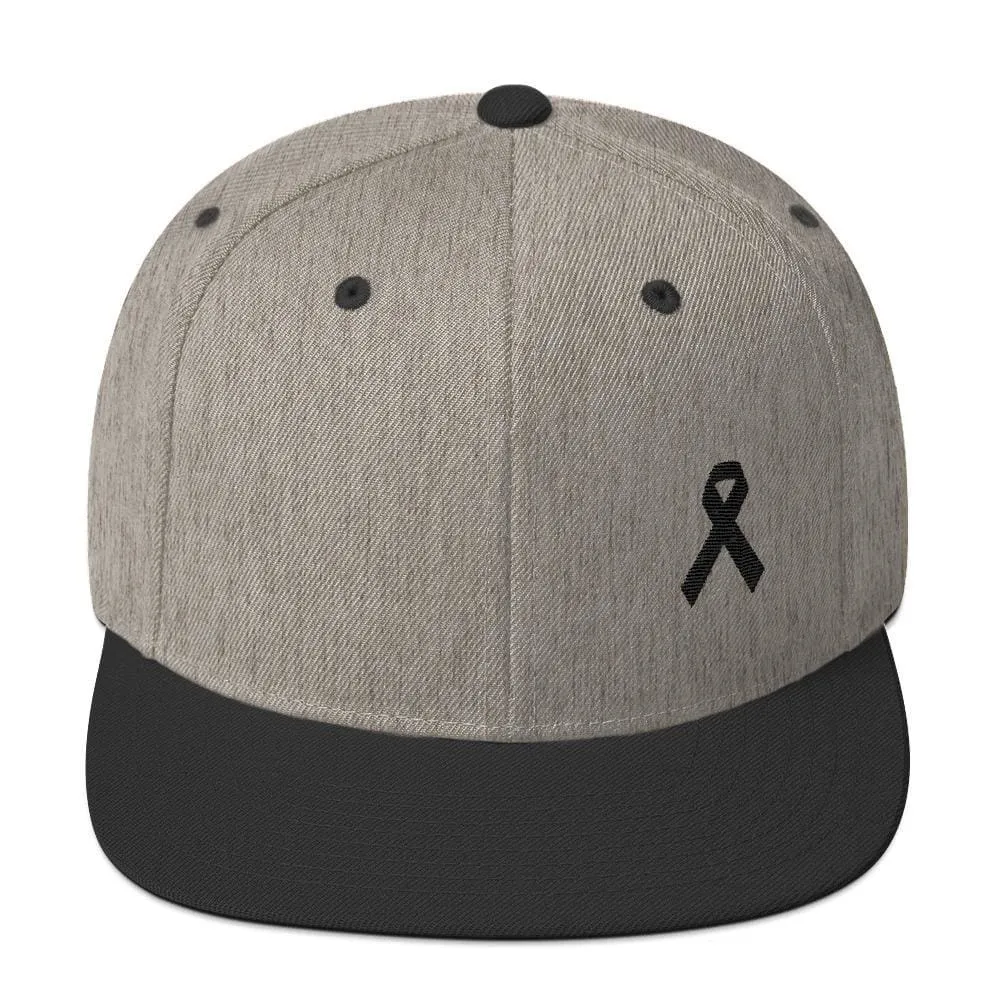 Melanoma and Skin Cancer Awareness Flat Brim Snapback Hat with Black Ribbon