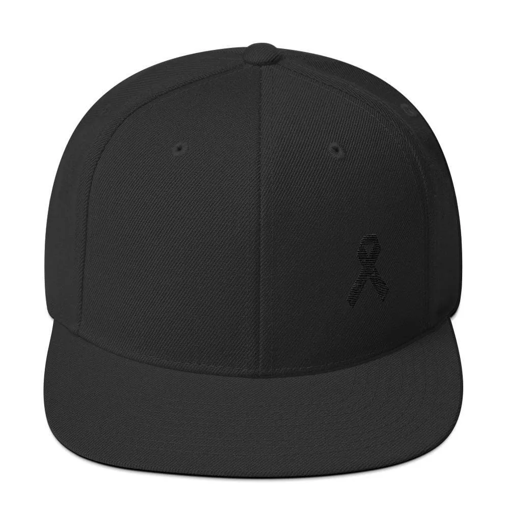 Melanoma and Skin Cancer Awareness Flat Brim Snapback Hat with Black Ribbon