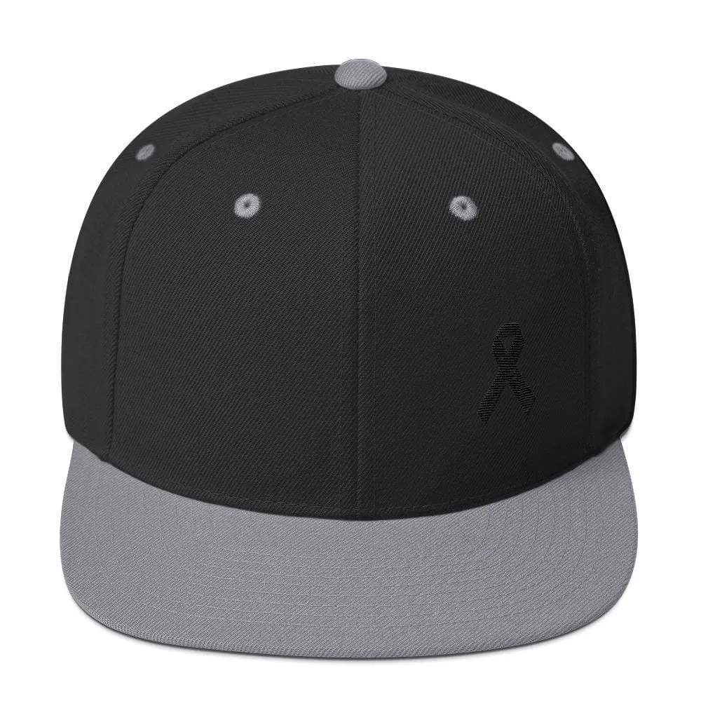 Melanoma and Skin Cancer Awareness Flat Brim Snapback Hat with Black Ribbon