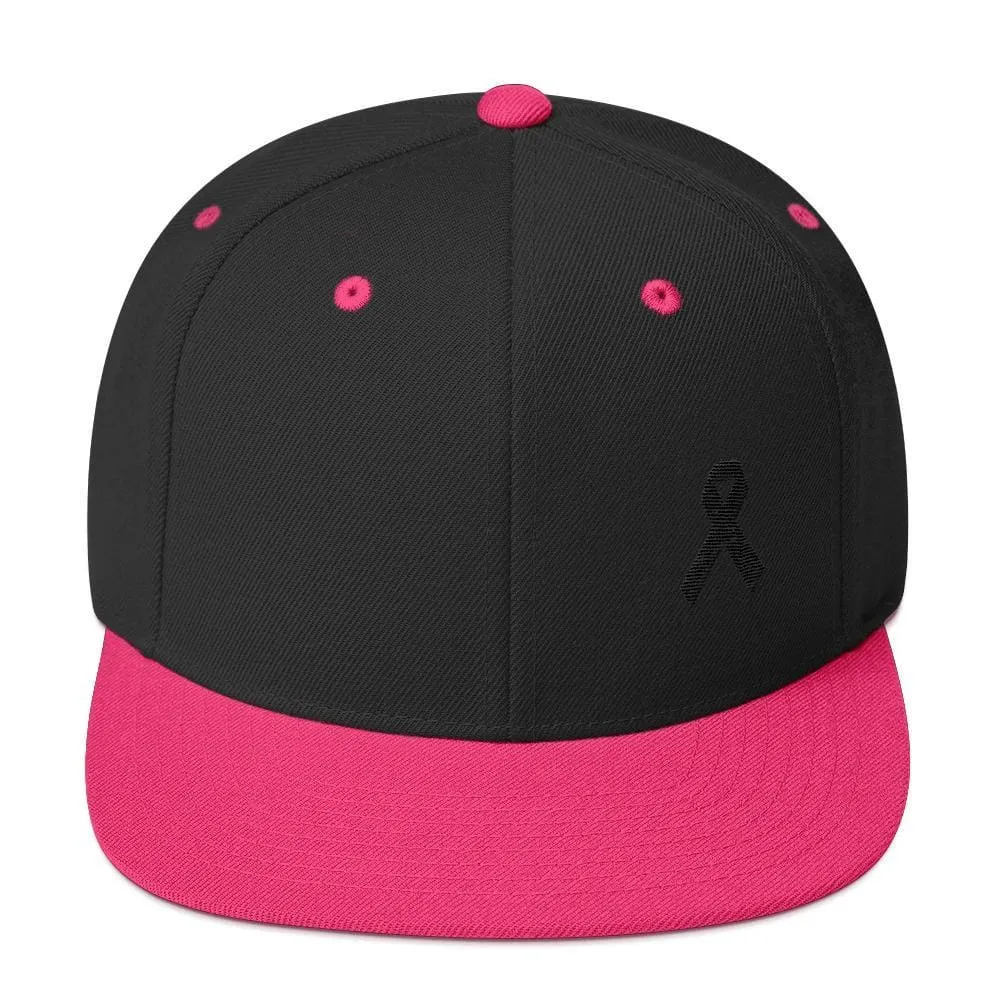 Melanoma and Skin Cancer Awareness Flat Brim Snapback Hat with Black Ribbon