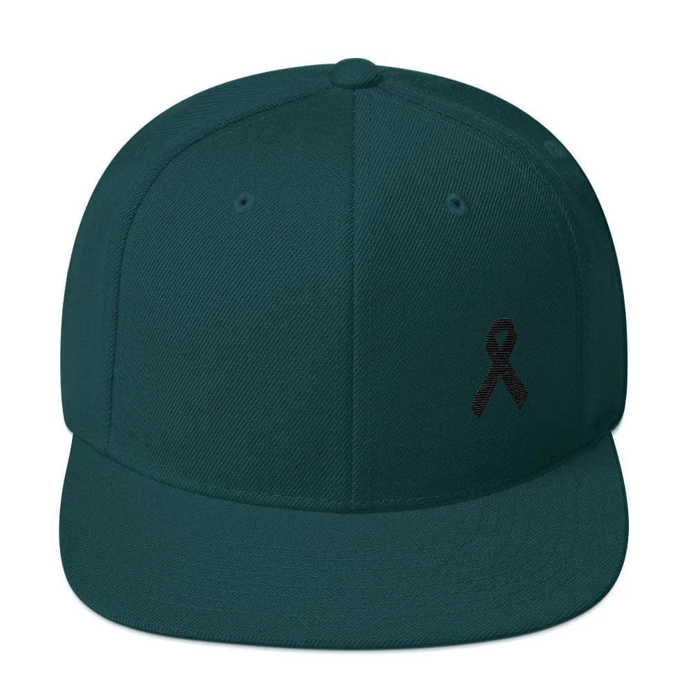 Melanoma and Skin Cancer Awareness Flat Brim Snapback Hat with Black Ribbon