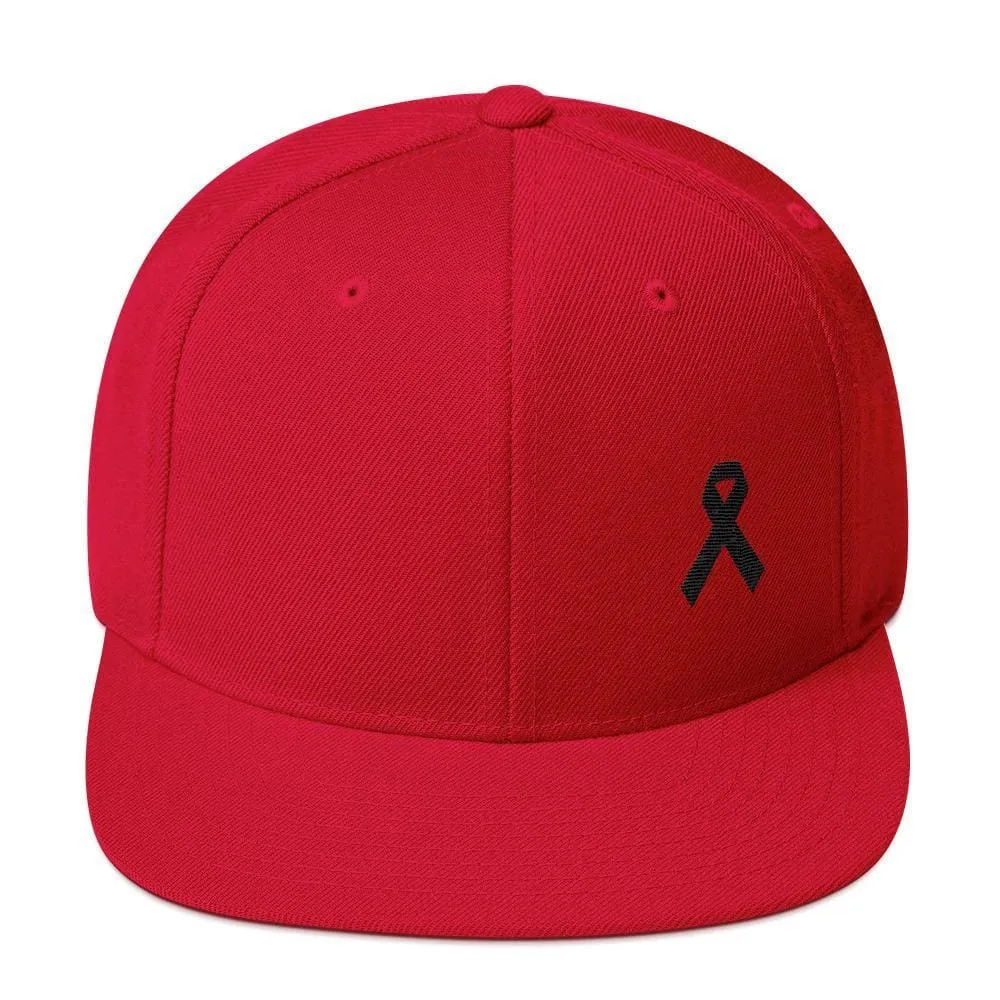 Melanoma and Skin Cancer Awareness Flat Brim Snapback Hat with Black Ribbon