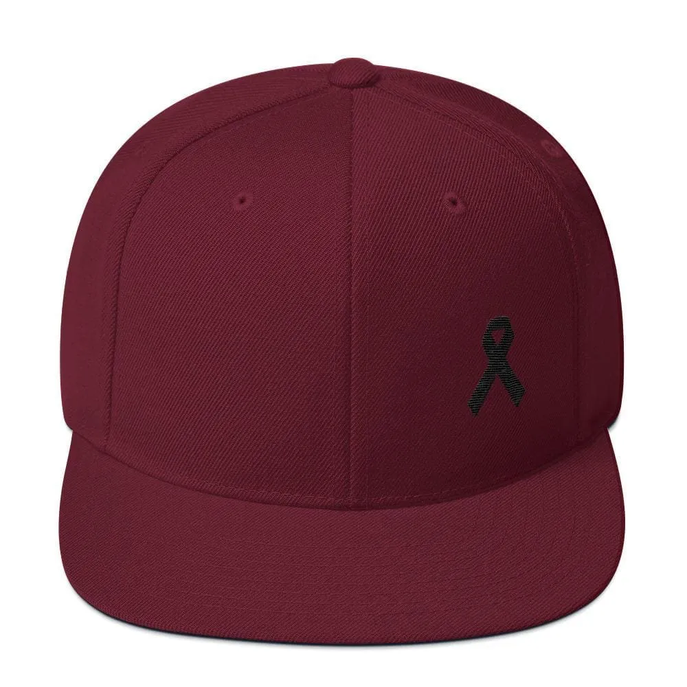Melanoma and Skin Cancer Awareness Flat Brim Snapback Hat with Black Ribbon