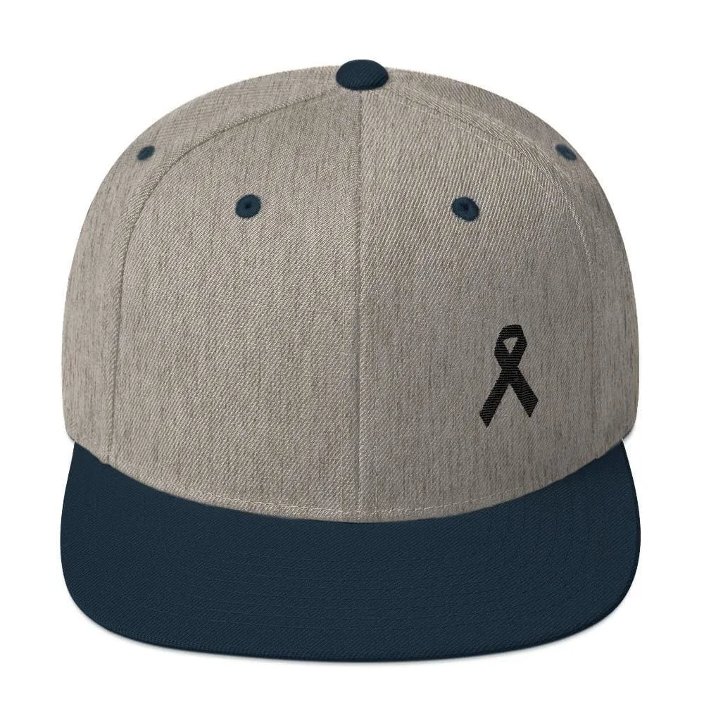 Melanoma and Skin Cancer Awareness Flat Brim Snapback Hat with Black Ribbon