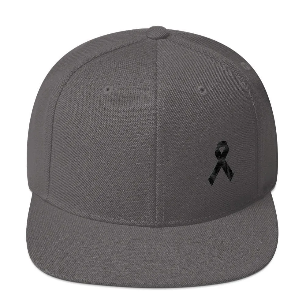 Melanoma and Skin Cancer Awareness Flat Brim Snapback Hat with Black Ribbon