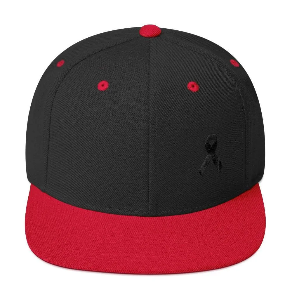 Melanoma and Skin Cancer Awareness Flat Brim Snapback Hat with Black Ribbon