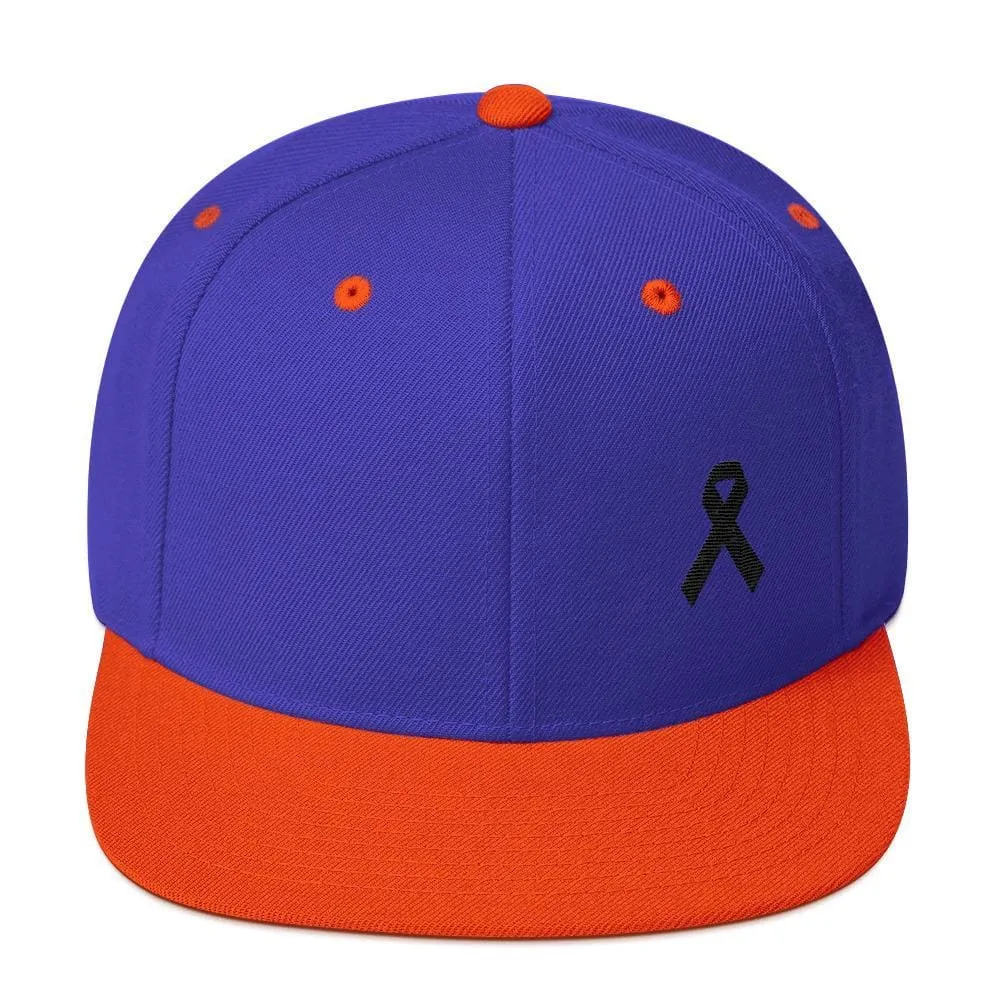 Melanoma and Skin Cancer Awareness Flat Brim Snapback Hat with Black Ribbon