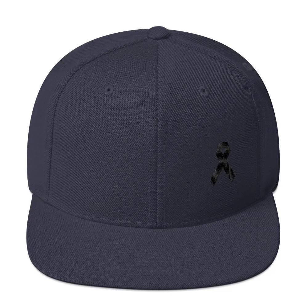 Melanoma and Skin Cancer Awareness Flat Brim Snapback Hat with Black Ribbon