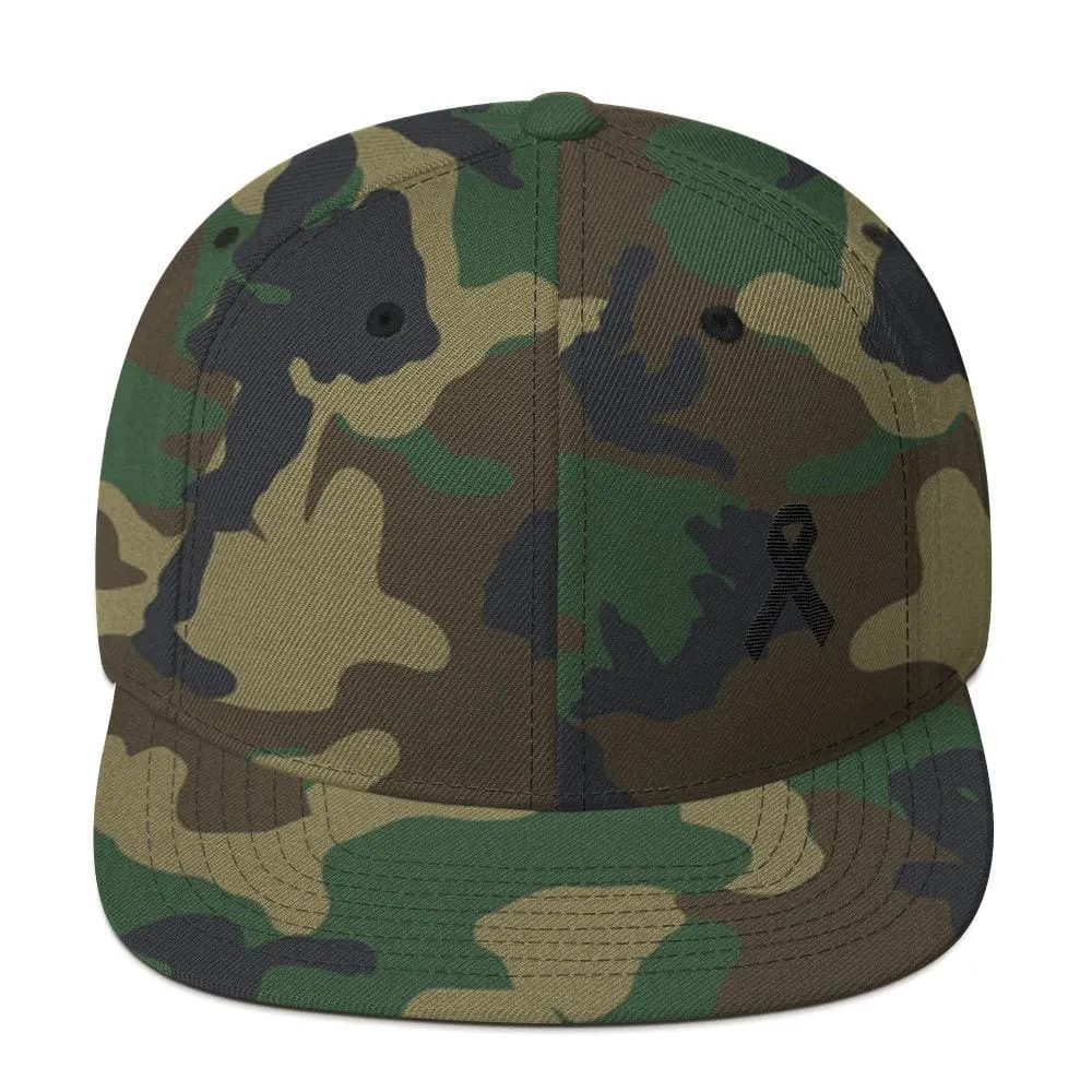 Melanoma and Skin Cancer Awareness Flat Brim Snapback Hat with Black Ribbon