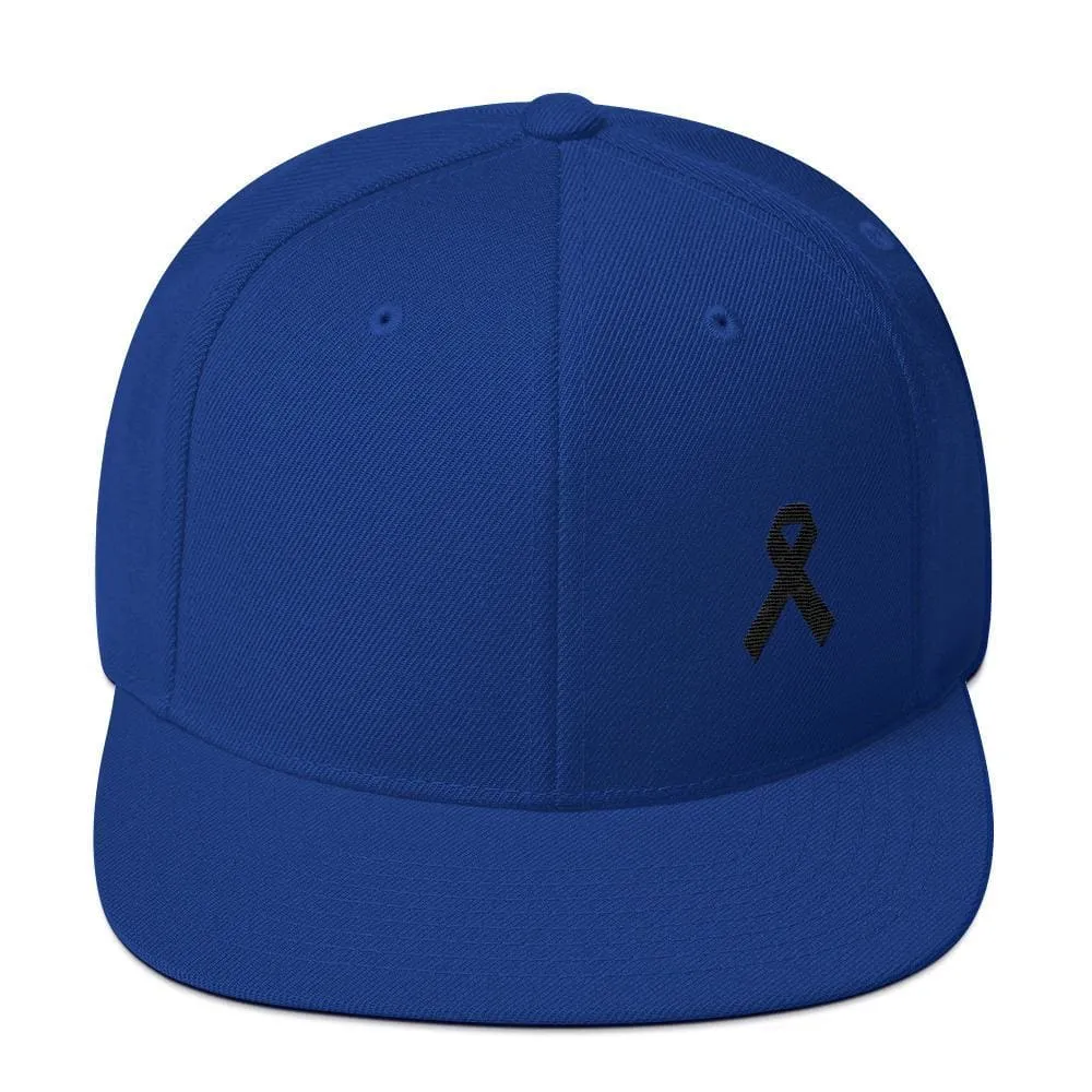 Melanoma and Skin Cancer Awareness Flat Brim Snapback Hat with Black Ribbon