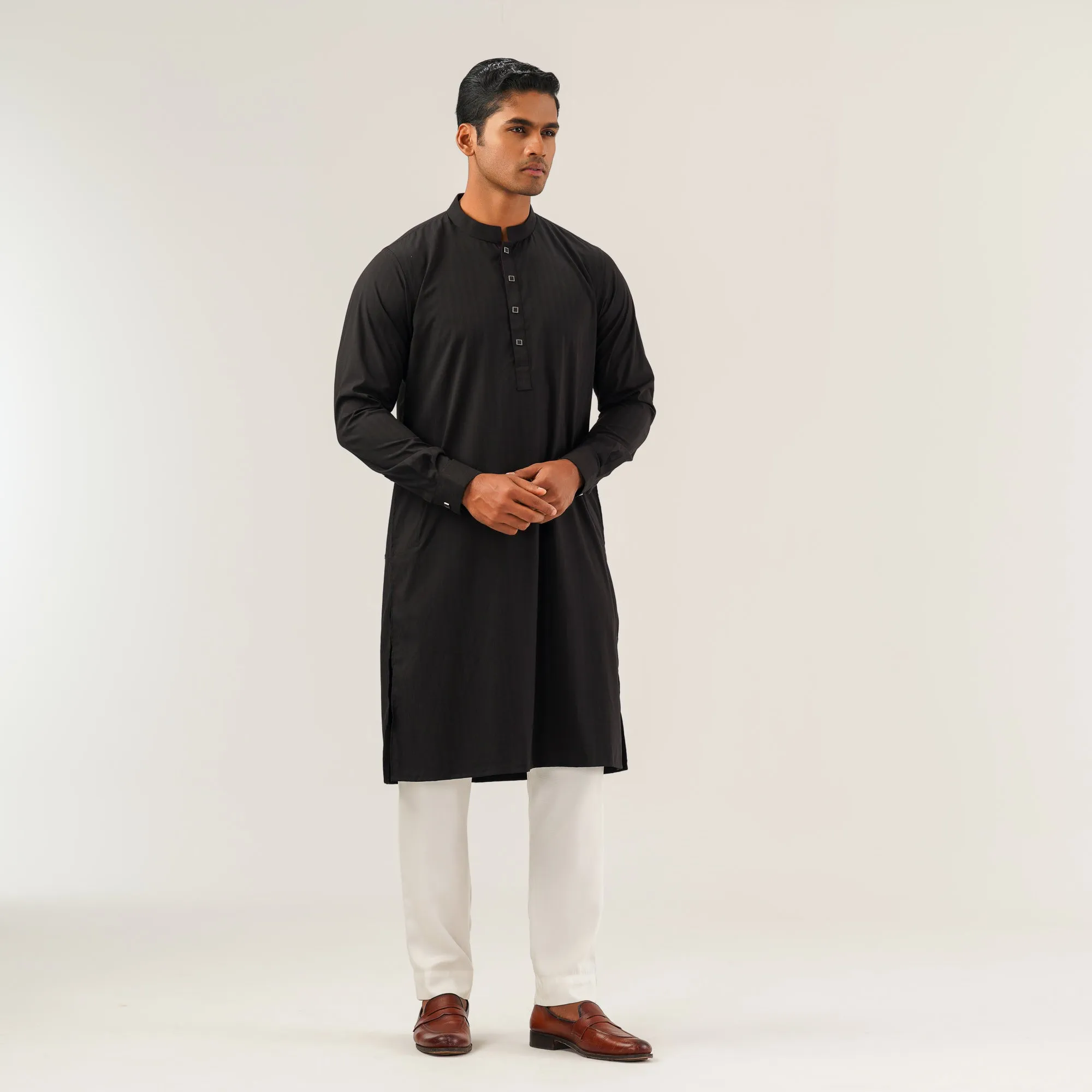 Mens Black Slim Panjabi
