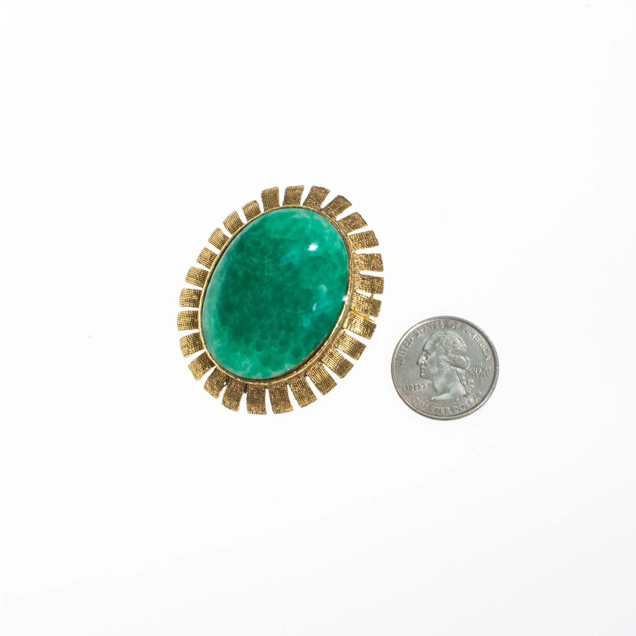 Mid Century Modern Faux Jade Brooch Pendant