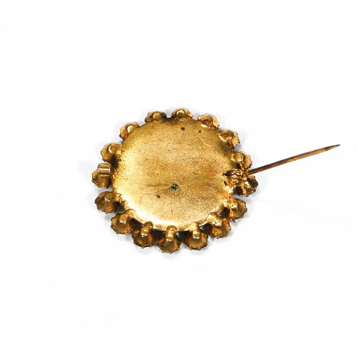 Miniature Victorian Lady Portrait Brooch Round with Rhinestones