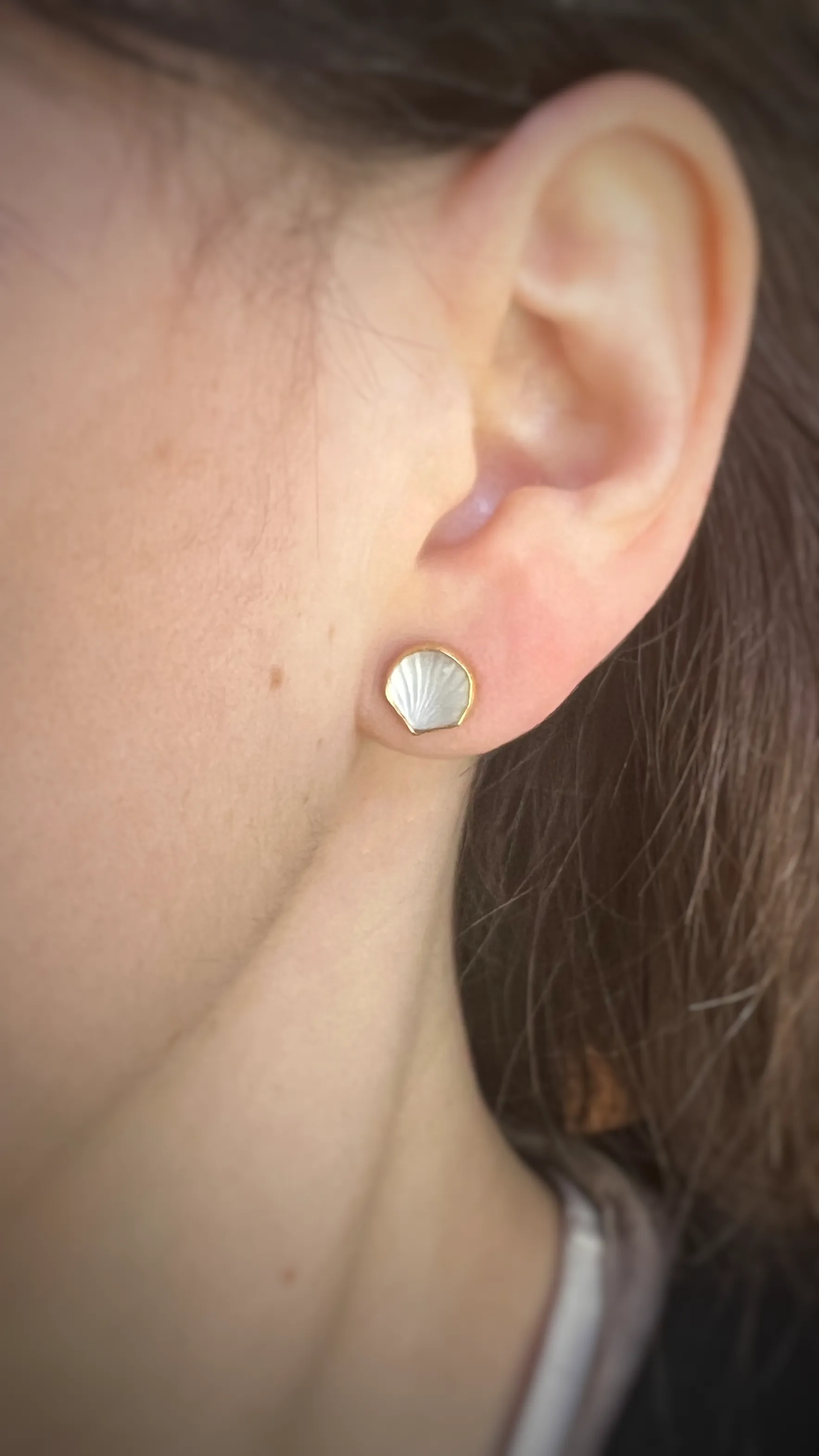 Mismatched Stud Earrings, Shell and Cameo