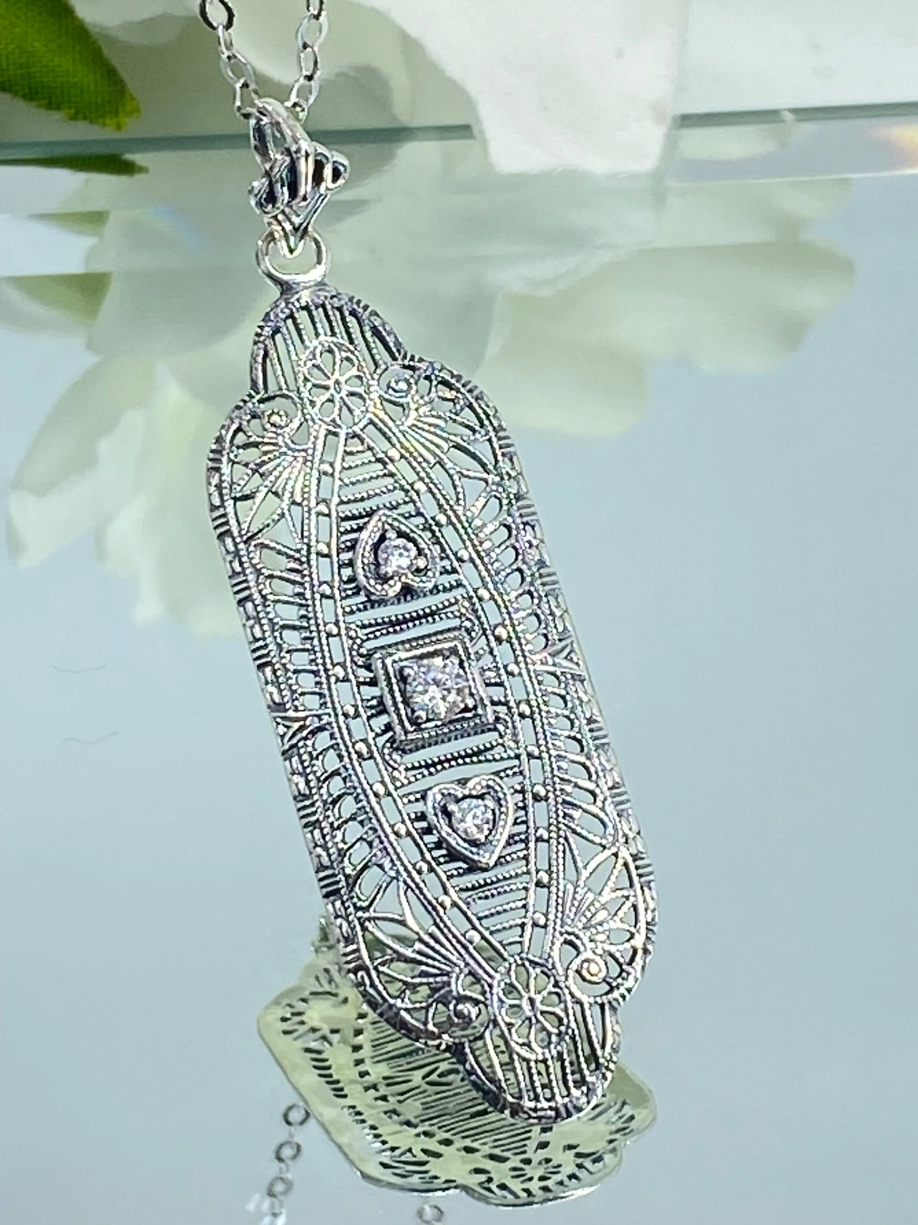 Moissanite Angel Wing Pendant Necklace, Vintage Revival Jewelry #P359 - Ready to Ship