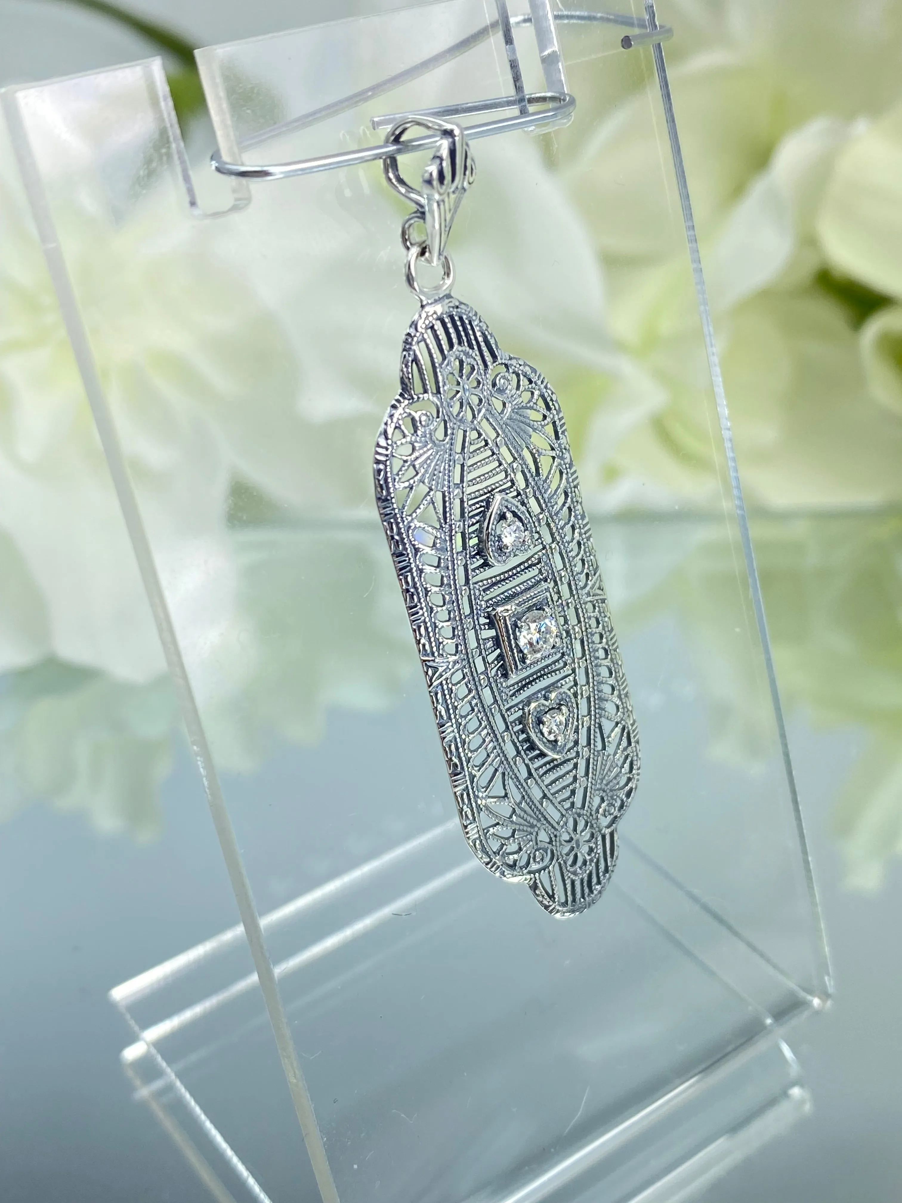 Moissanite Angel Wing Pendant Necklace, Vintage Revival Jewelry #P359 - Ready to Ship