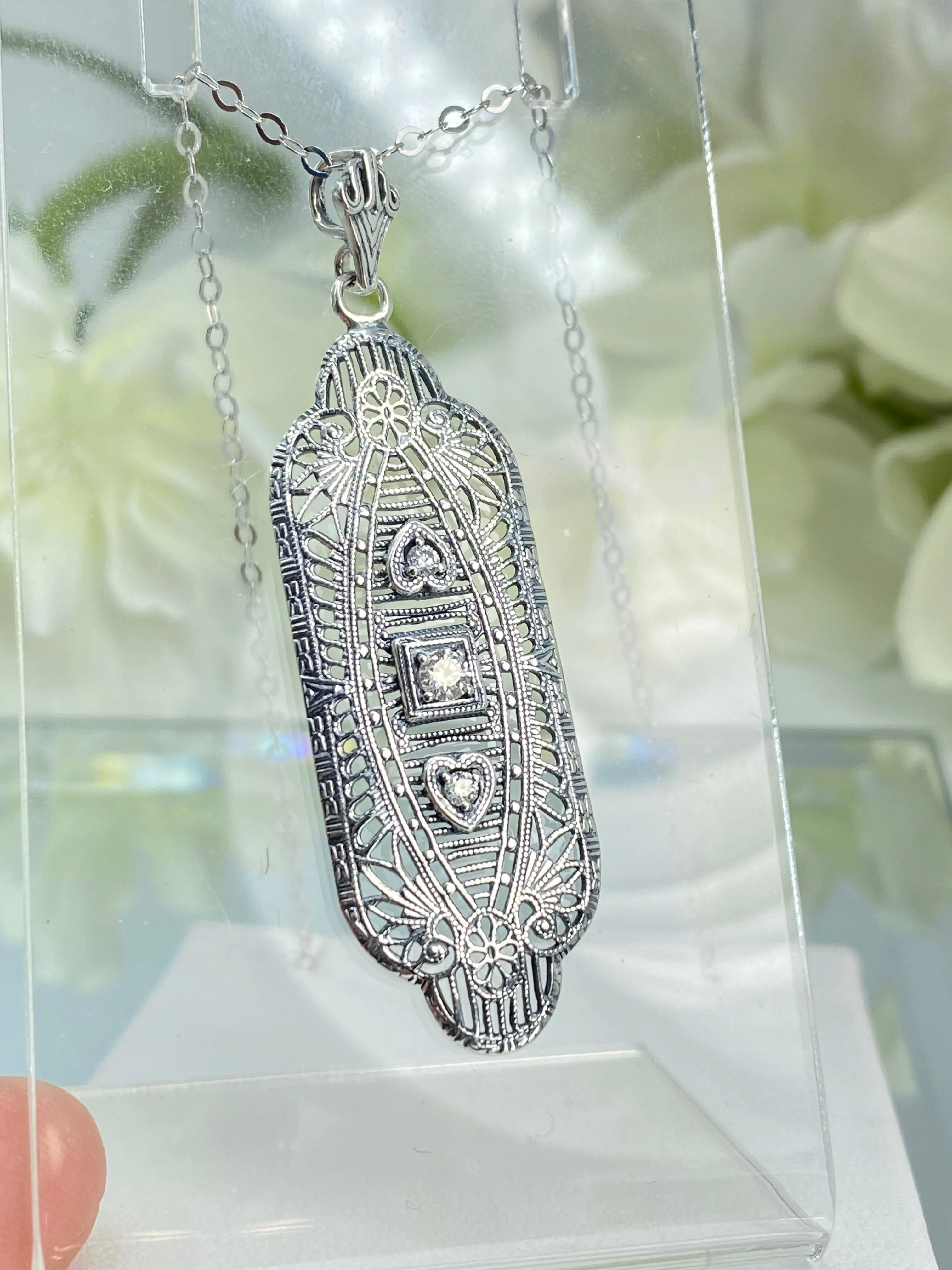 Moissanite Angel Wing Pendant Necklace, Vintage Revival Jewelry #P359 - Ready to Ship