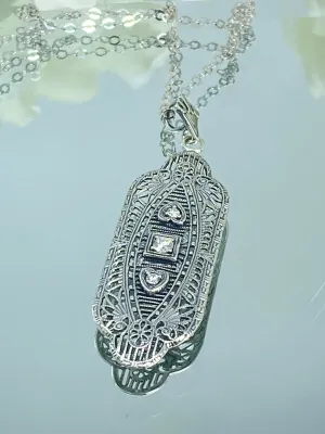 Moissanite Angel Wing Pendant Necklace, Vintage Revival Jewelry #P359 - Ready to Ship