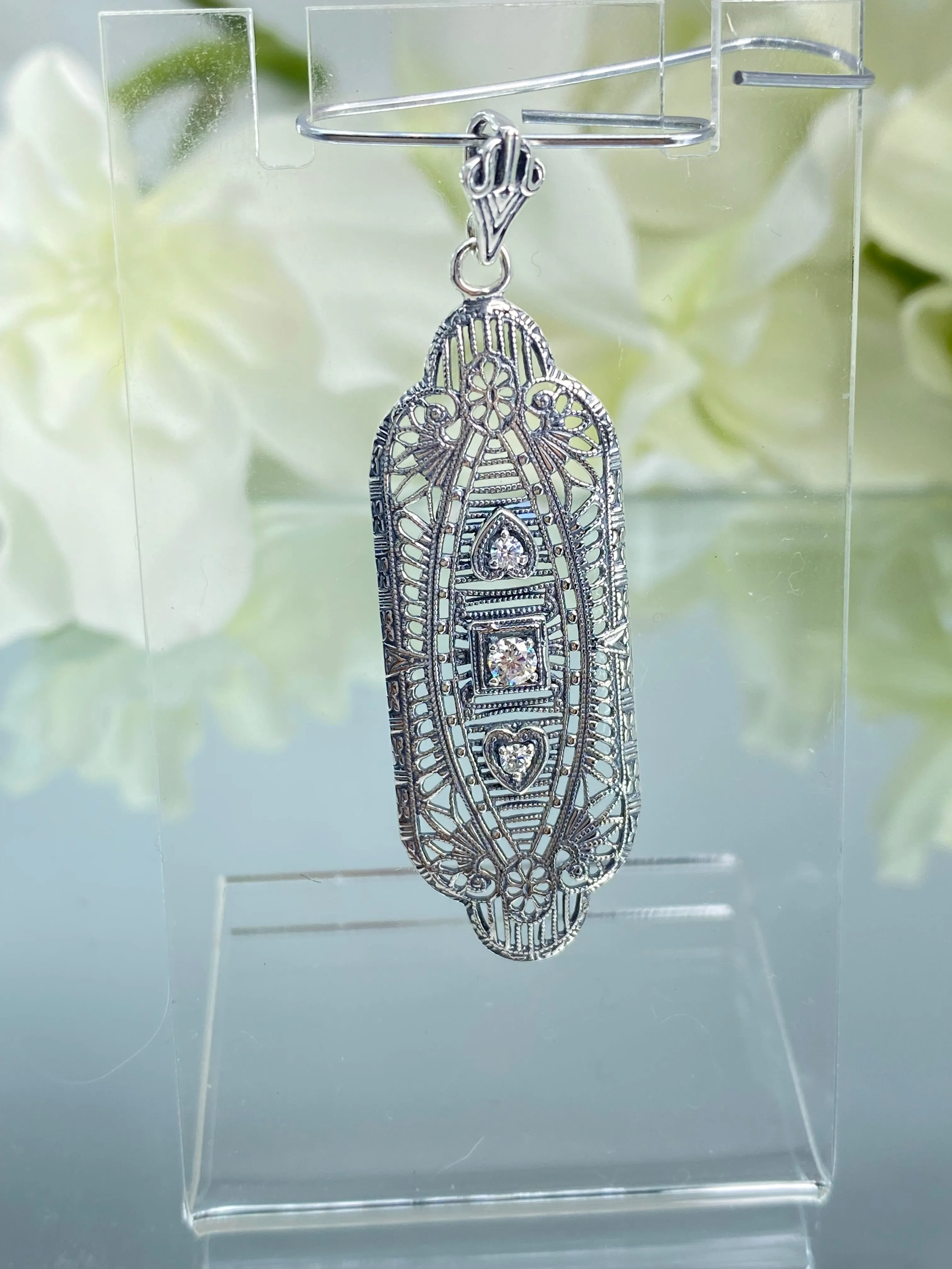 Moissanite Angel Wing Pendant Necklace, Vintage Revival Jewelry #P359 - Ready to Ship