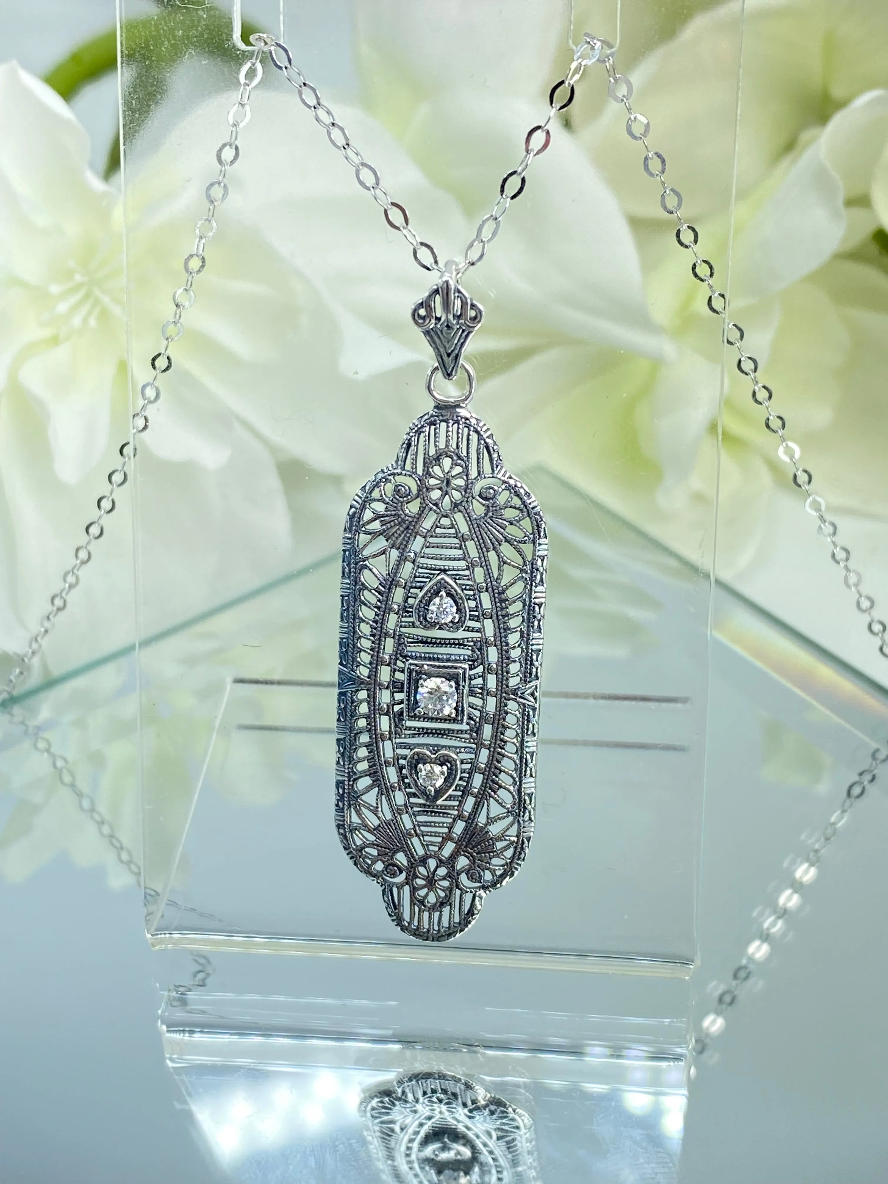 Moissanite Angel Wing Pendant Necklace, Vintage Revival Jewelry #P359 - Ready to Ship