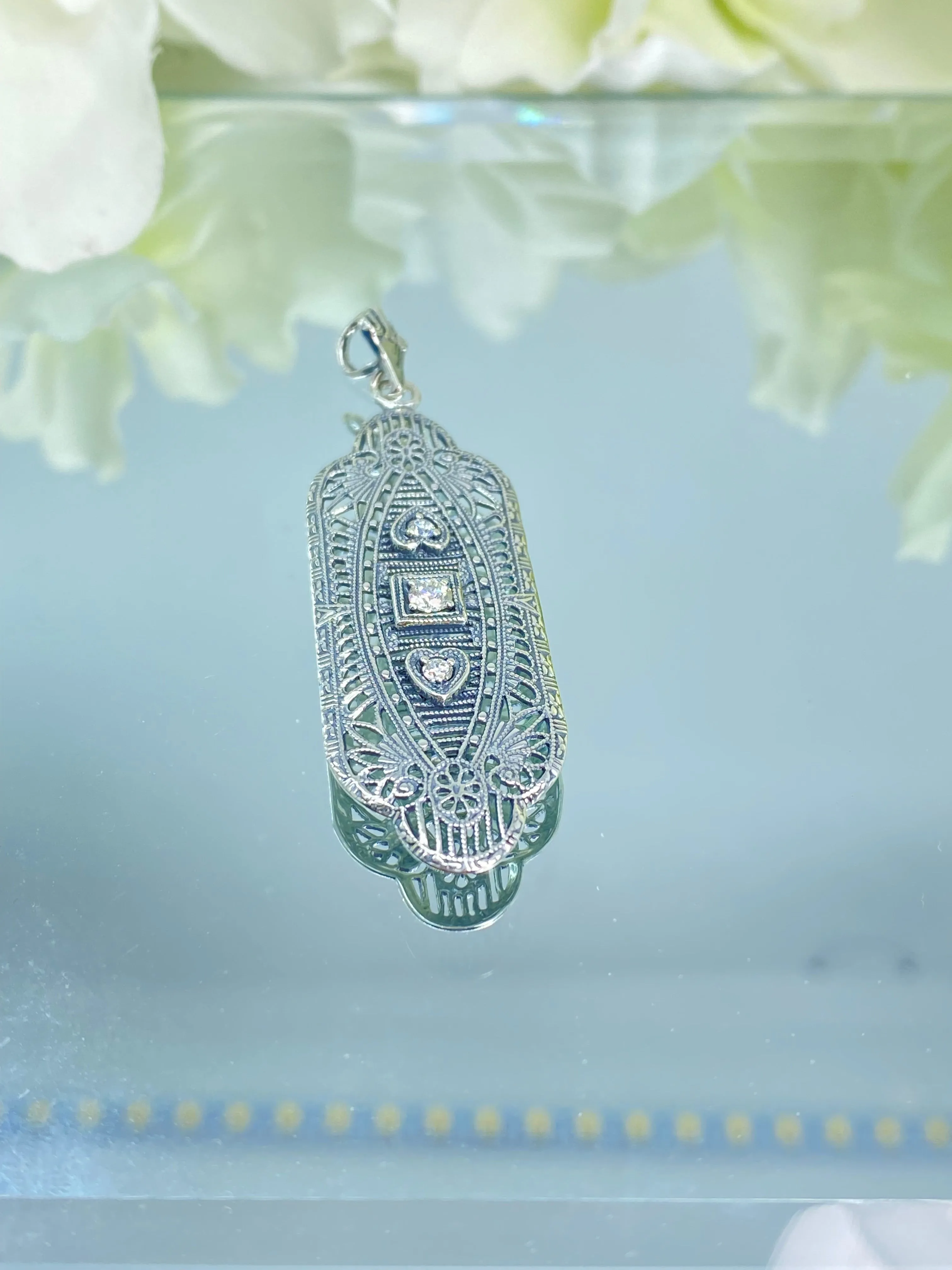 Moissanite Angel Wing Pendant Necklace, Vintage Revival Jewelry #P359 - Ready to Ship