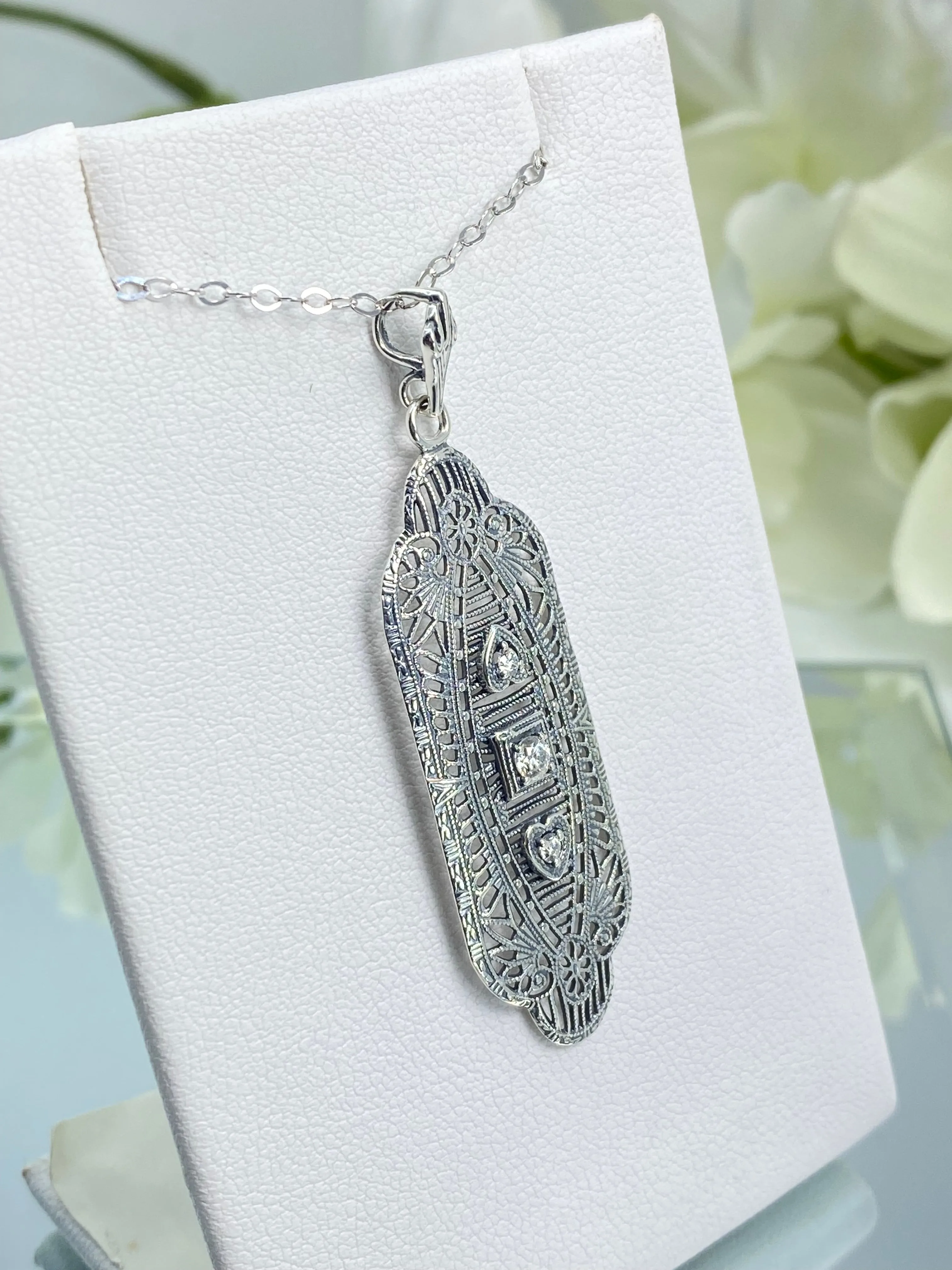 Moissanite Angel Wing Pendant Necklace, Vintage Revival Jewelry #P359 - Ready to Ship