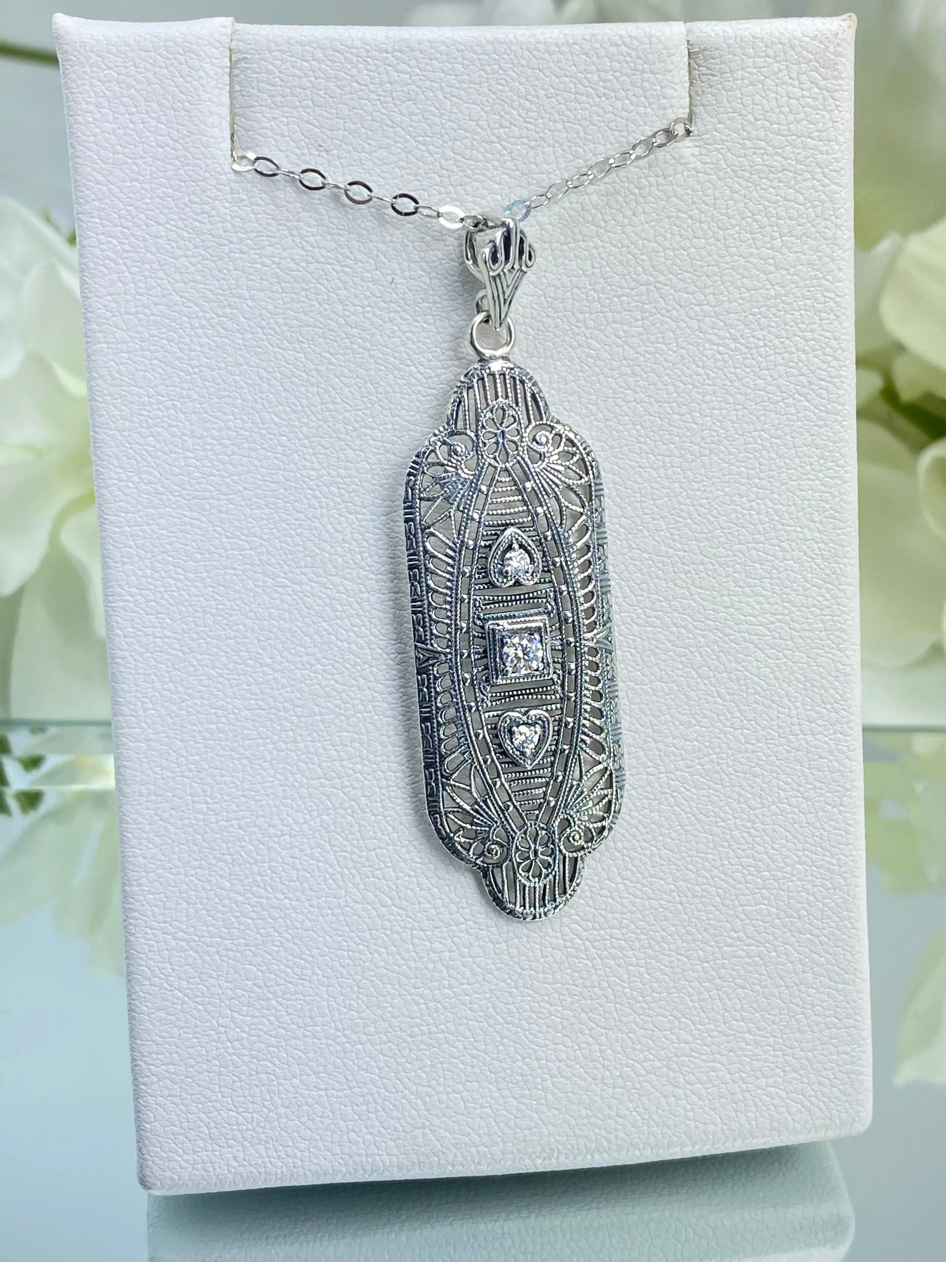 Moissanite Angel Wing Pendant Necklace, Vintage Revival Jewelry #P359 - Ready to Ship