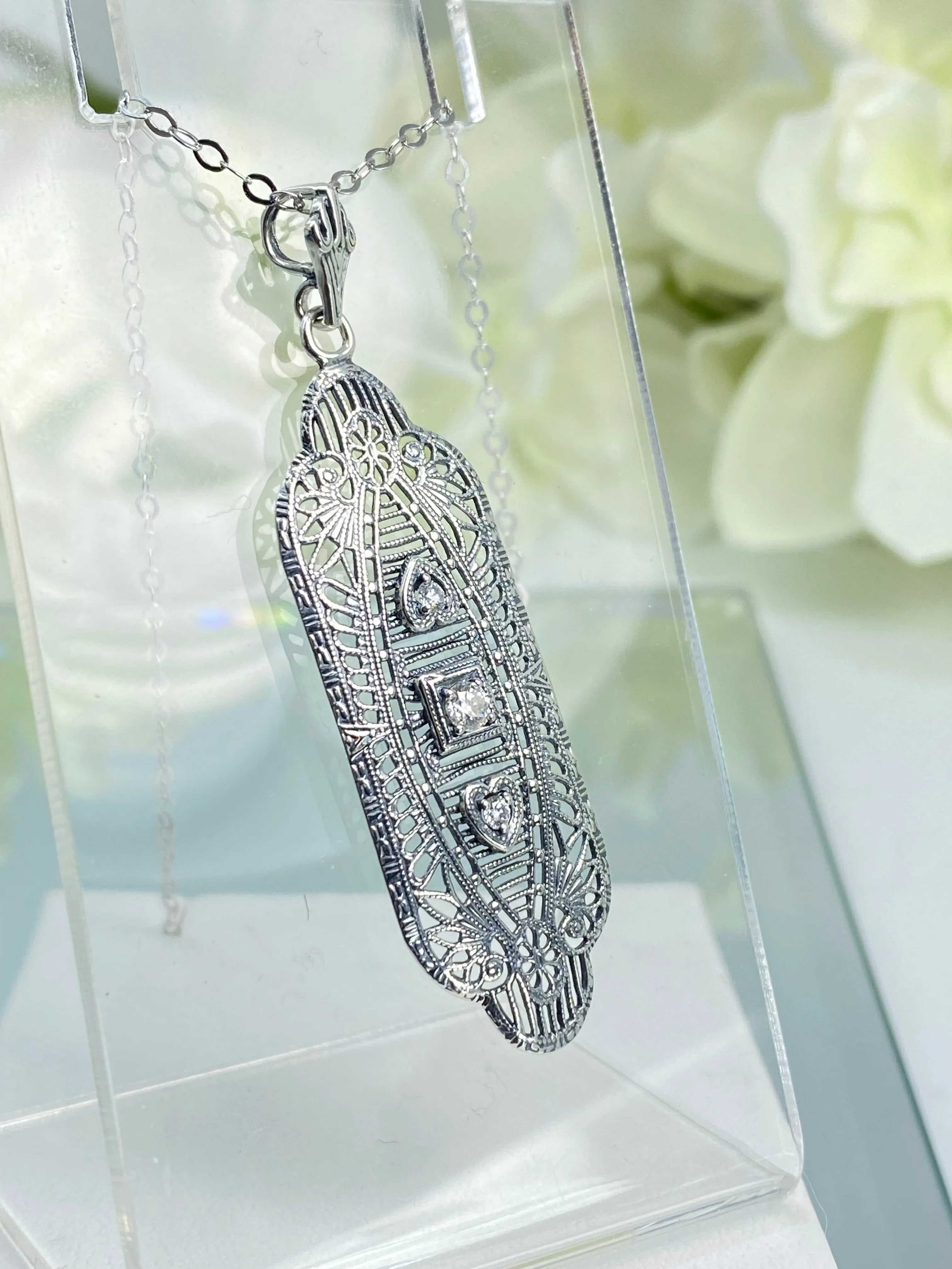 Moissanite Angel Wing Pendant Necklace, Vintage Revival Jewelry #P359 - Ready to Ship