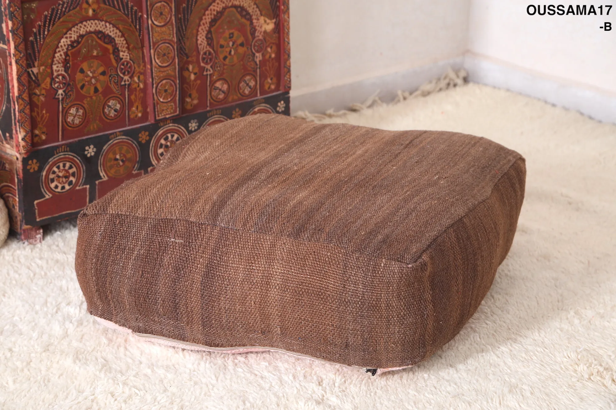 Moroccan handmade ottoman pouf in earthen color