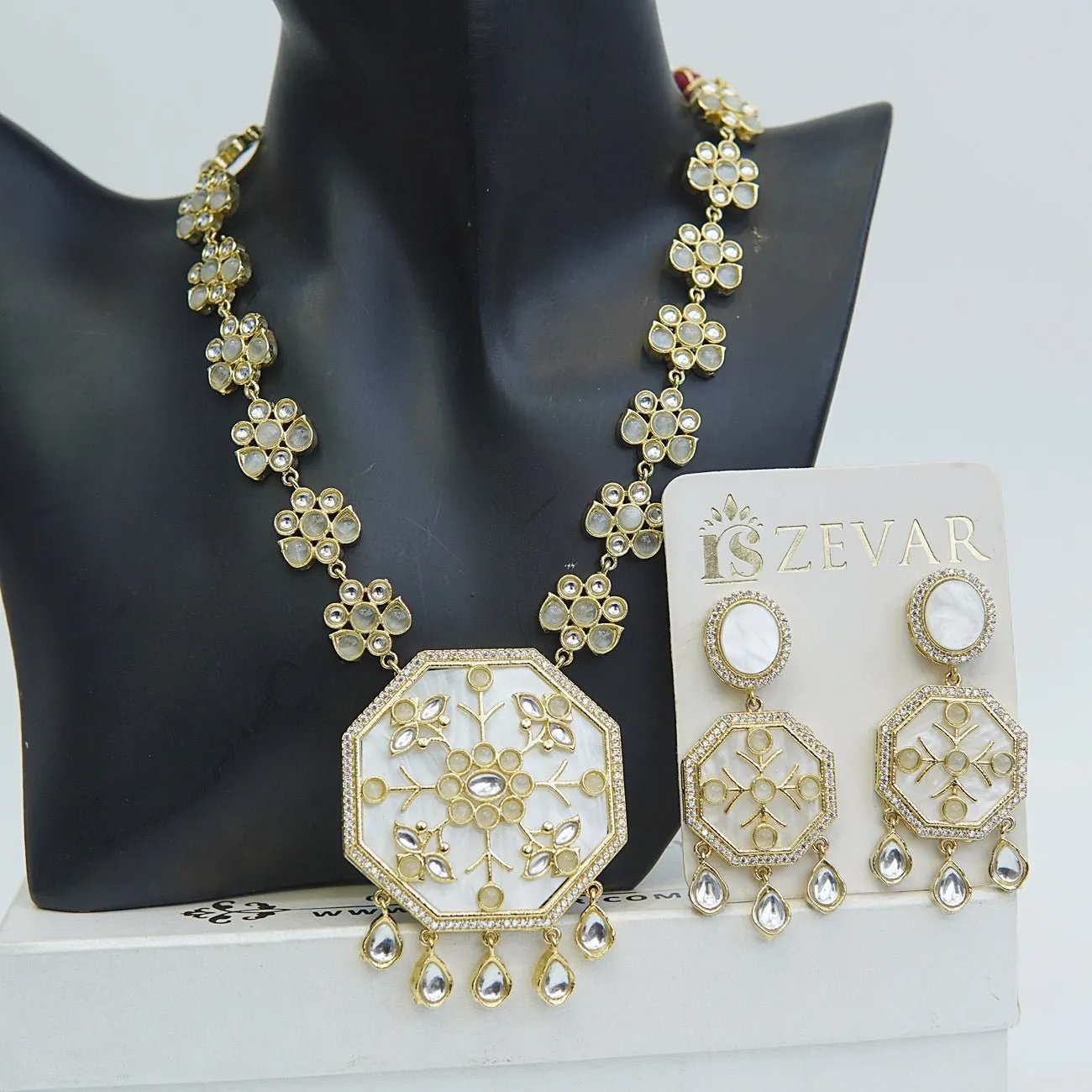 Mother of Pearl Jaipuri Kundan Set
