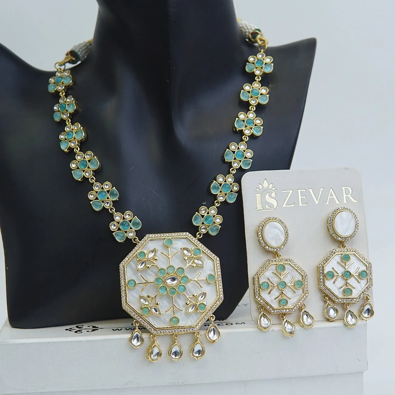 Mother of Pearl Jaipuri Kundan Set