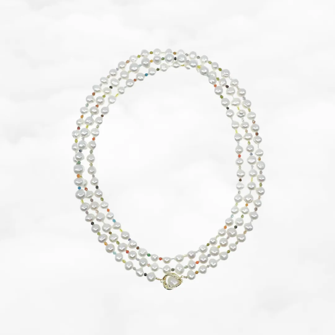 Multi-style 6mm Pearl Opera Necklace (Colorful Zirconia)