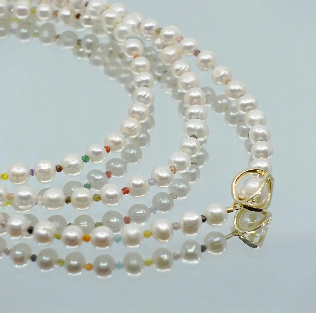 Multi-style 6mm Pearl Opera Necklace (Colorful Zirconia)