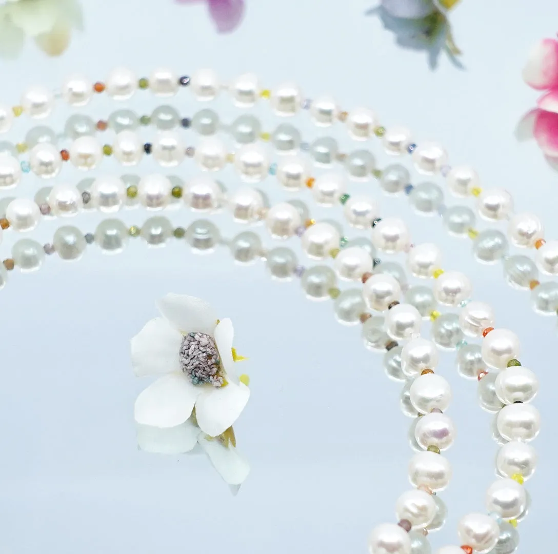 Multi-style 6mm Pearl Opera Necklace (Colorful Zirconia)