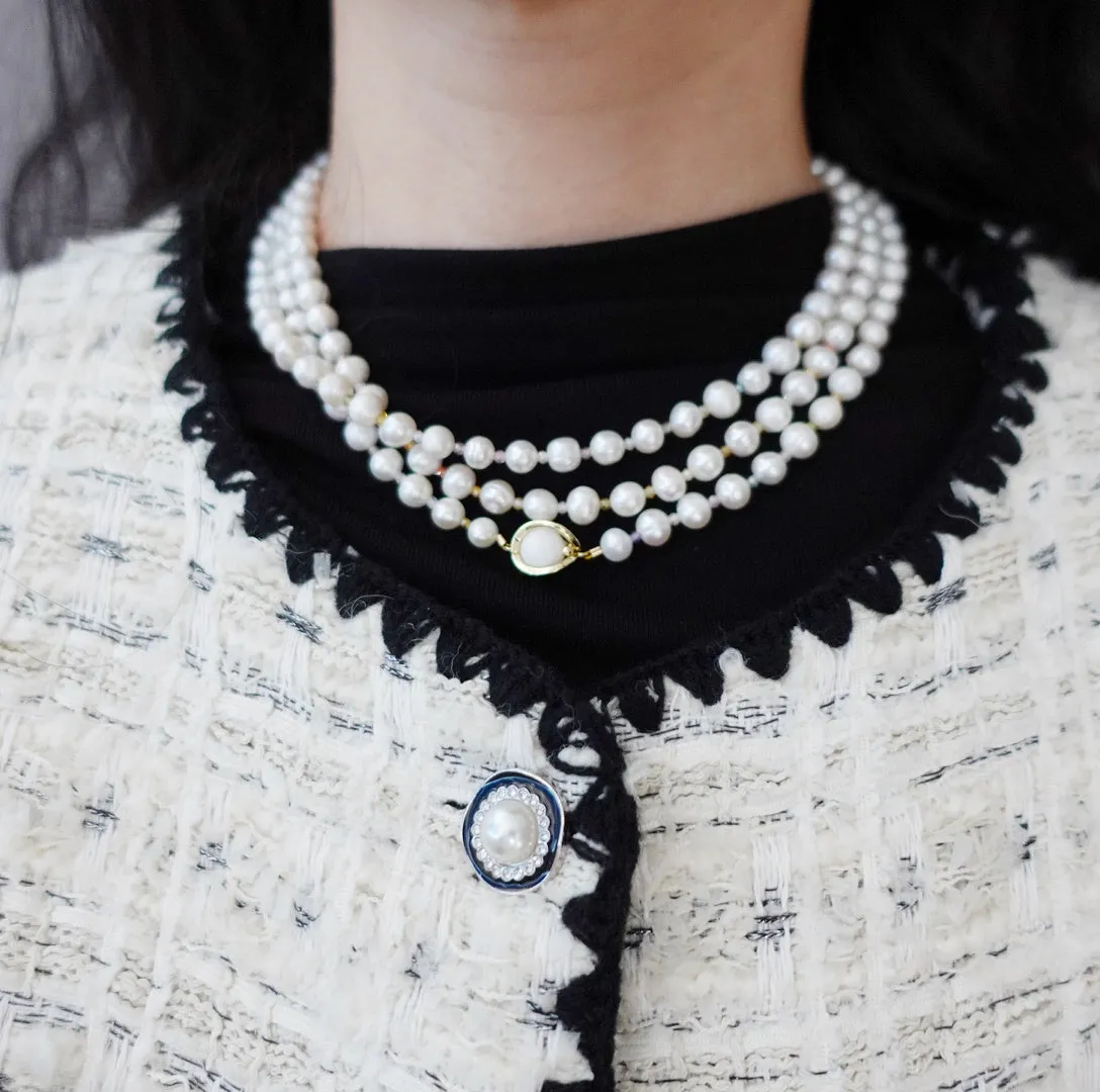 Multi-style 6mm Pearl Opera Necklace (Colorful Zirconia)