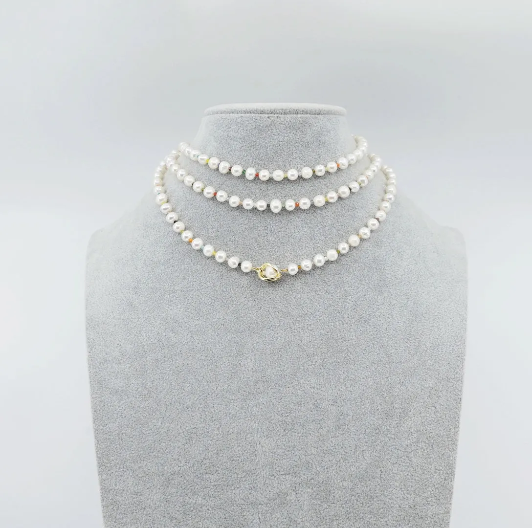 Multi-style 6mm Pearl Opera Necklace (Colorful Zirconia)