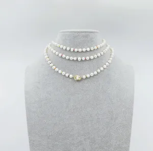 Multi-style 6mm Pearl Opera Necklace (Colorful Zirconia)