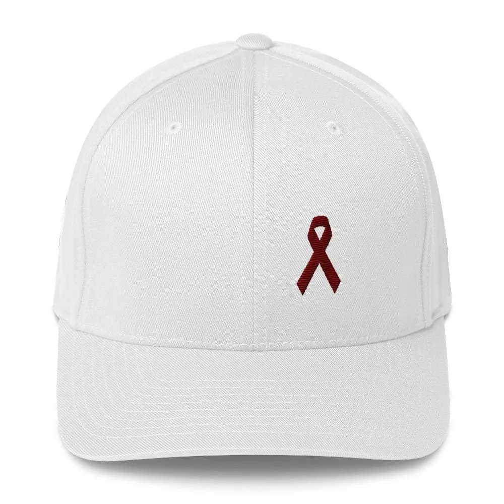 Multiple Myeloma Awareness Twill Flexfit Fitted Hat with Burgundy Ribbon