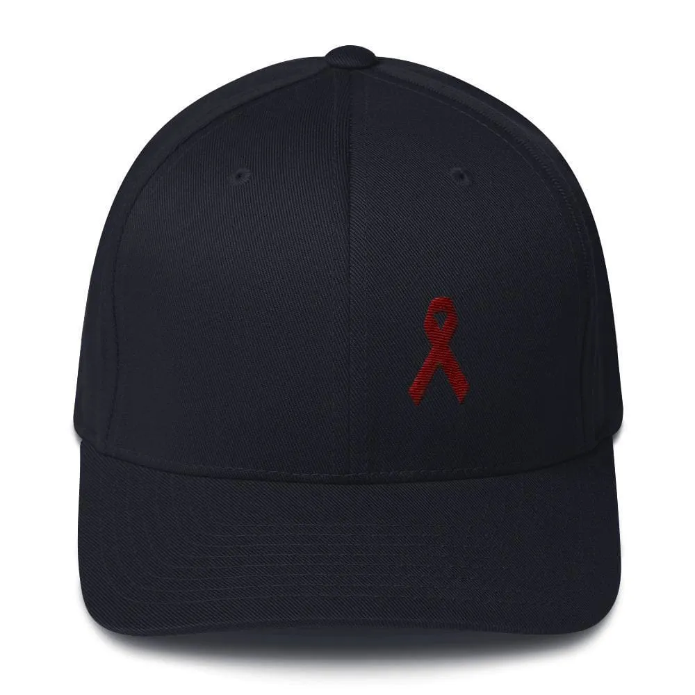 Multiple Myeloma Awareness Twill Flexfit Fitted Hat with Burgundy Ribbon
