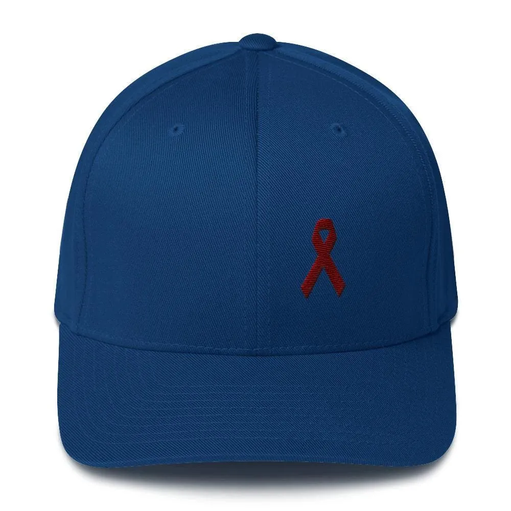 Multiple Myeloma Awareness Twill Flexfit Fitted Hat with Burgundy Ribbon